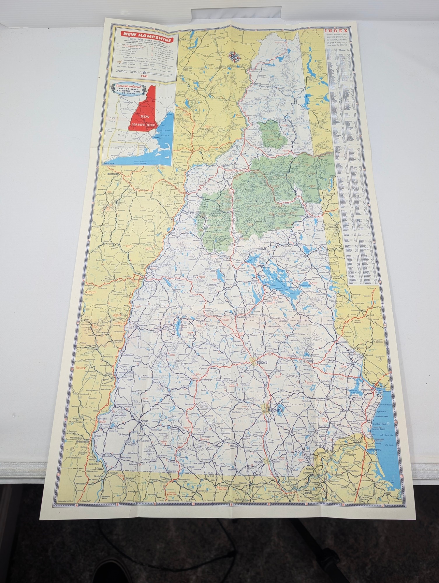 1941 New Hampshire Tourist Map — vintage relic from Dedstok Relics