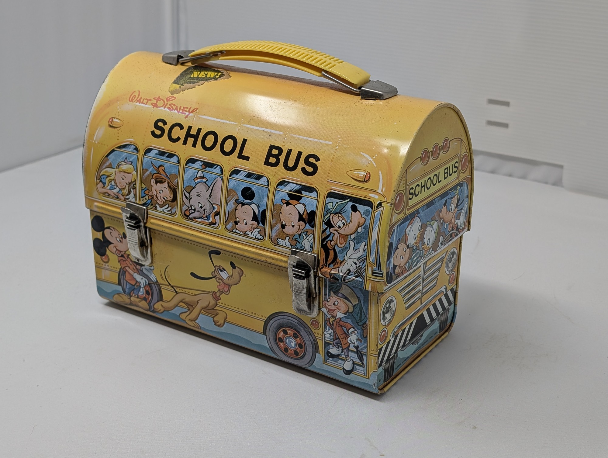 1961 Aladdin Walt Disney School Bus Dome-Top Lunch Box — vintage relic from Dedstok Relics