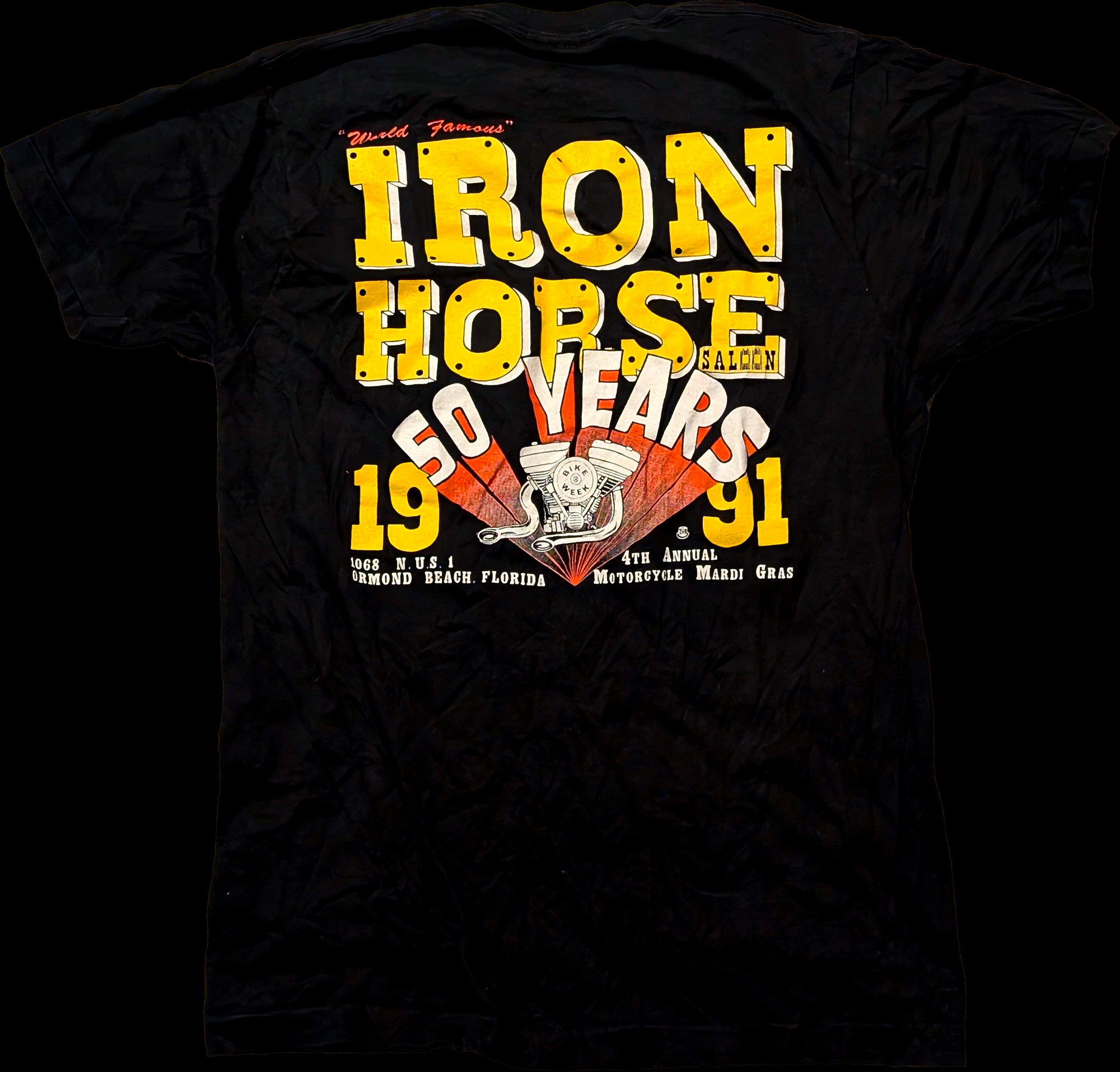 1991 Iron Horse Saloon 50th Anniversary Motorcycle Mardi Gras Tee — vintage relic from Dedstok Relics