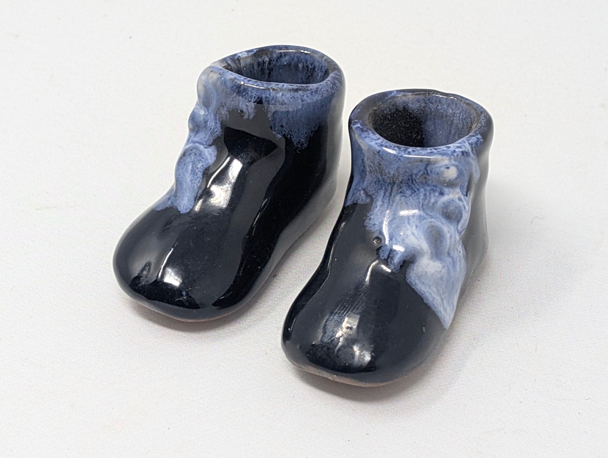 Blue Drip-Glaze Ceramic Baby Booties — Pair — vintage relic from Dedstok Relics