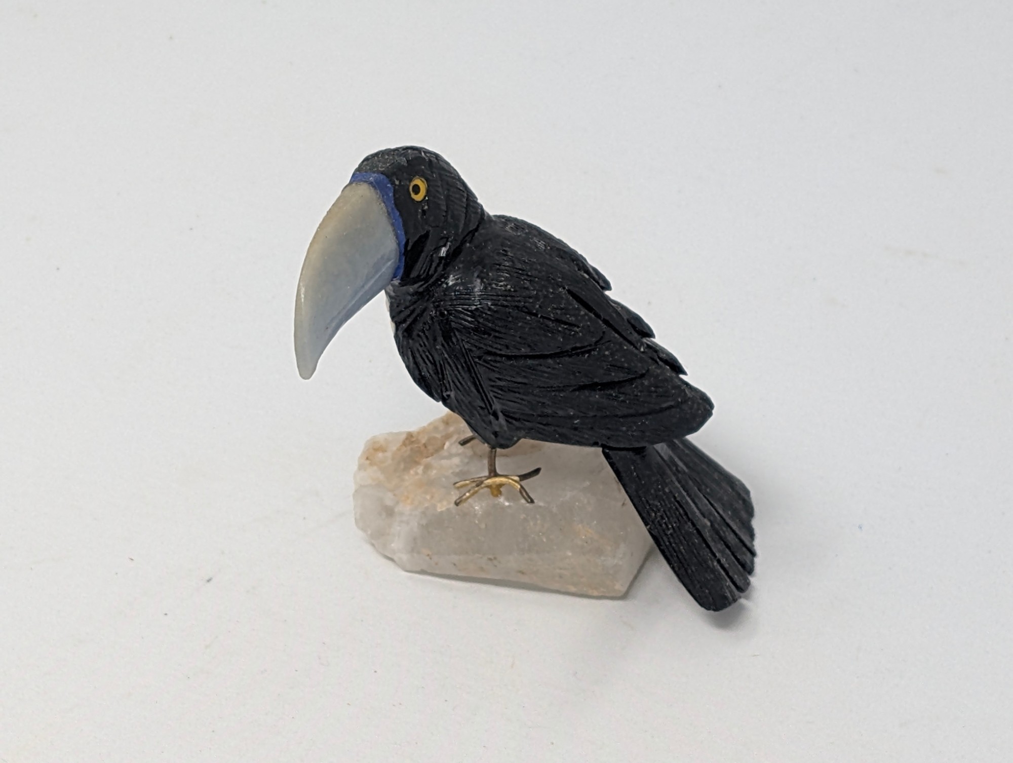 Carved Black Stone Toucan on Quartz Crystal Base — vintage relic from Dedstok Relics