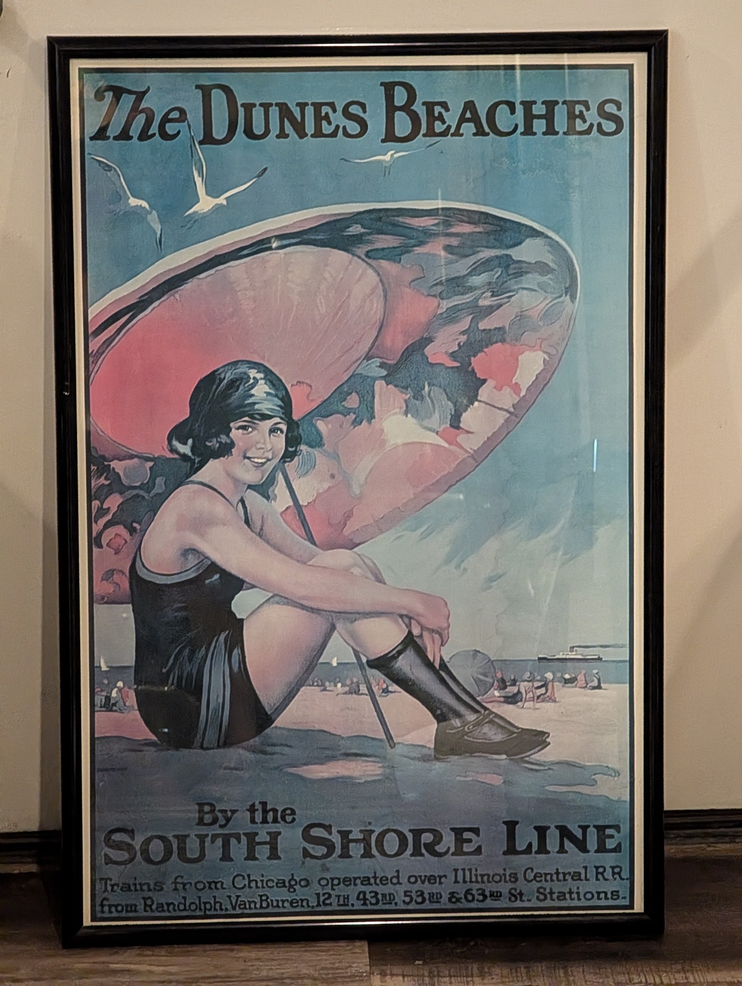 Framed “The Dunes Beaches” South Shore Line Poster Original — vintage relic from Dedstok Relics