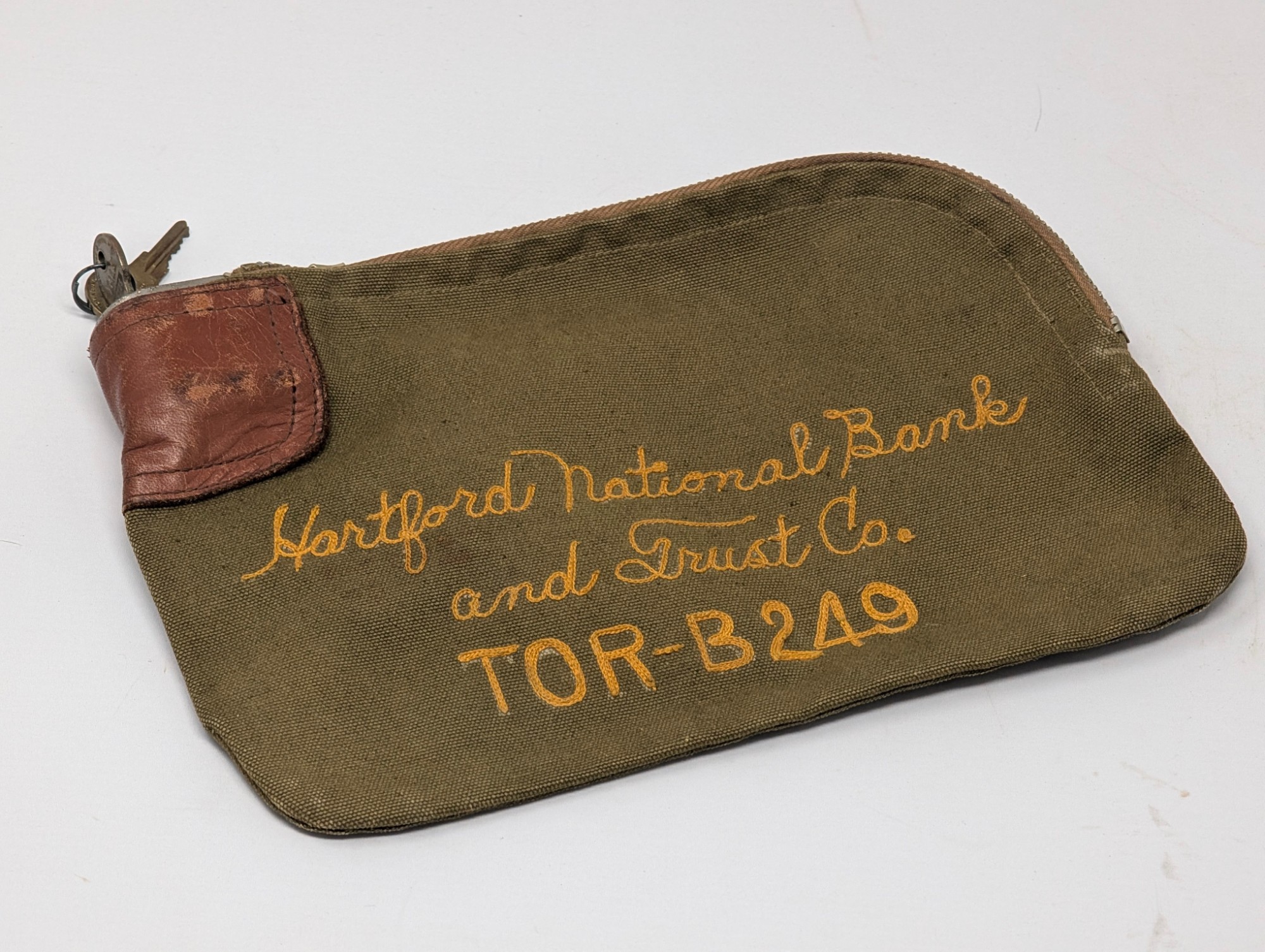 Hartford National Bank & Trust Co. Locking Deposit Bag — vintage relic from Dedstok Relics