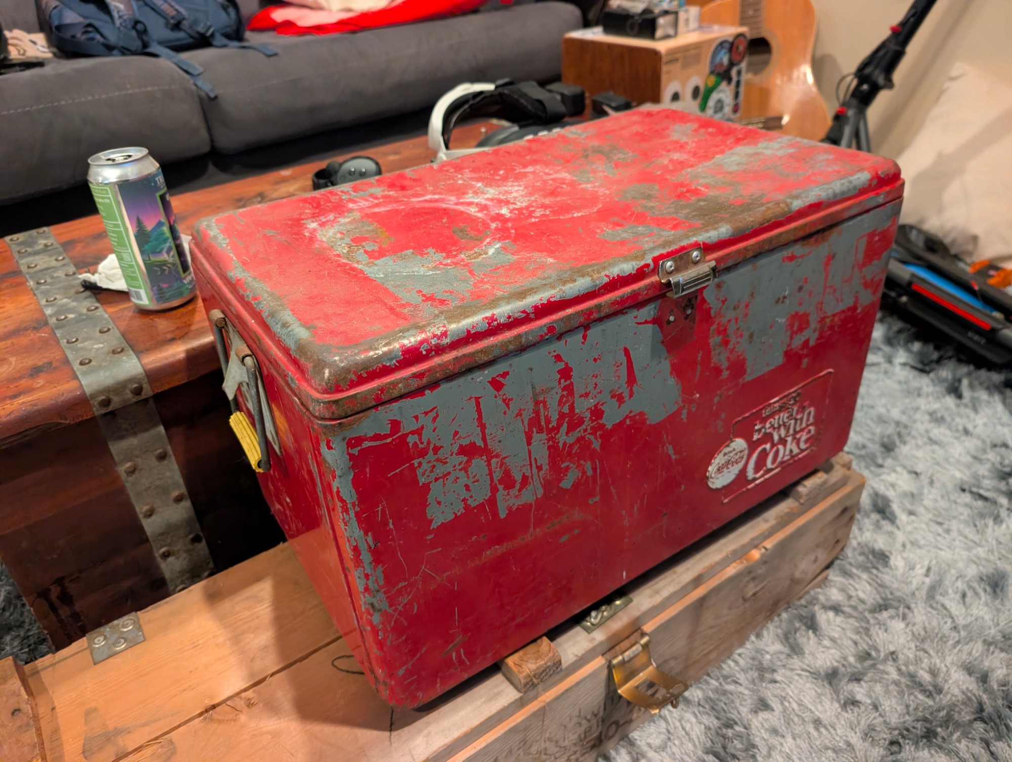 Mid-Century Coca-Cola Ice Cold Red Metal Cooler — vintage relic from Dedstok Relics