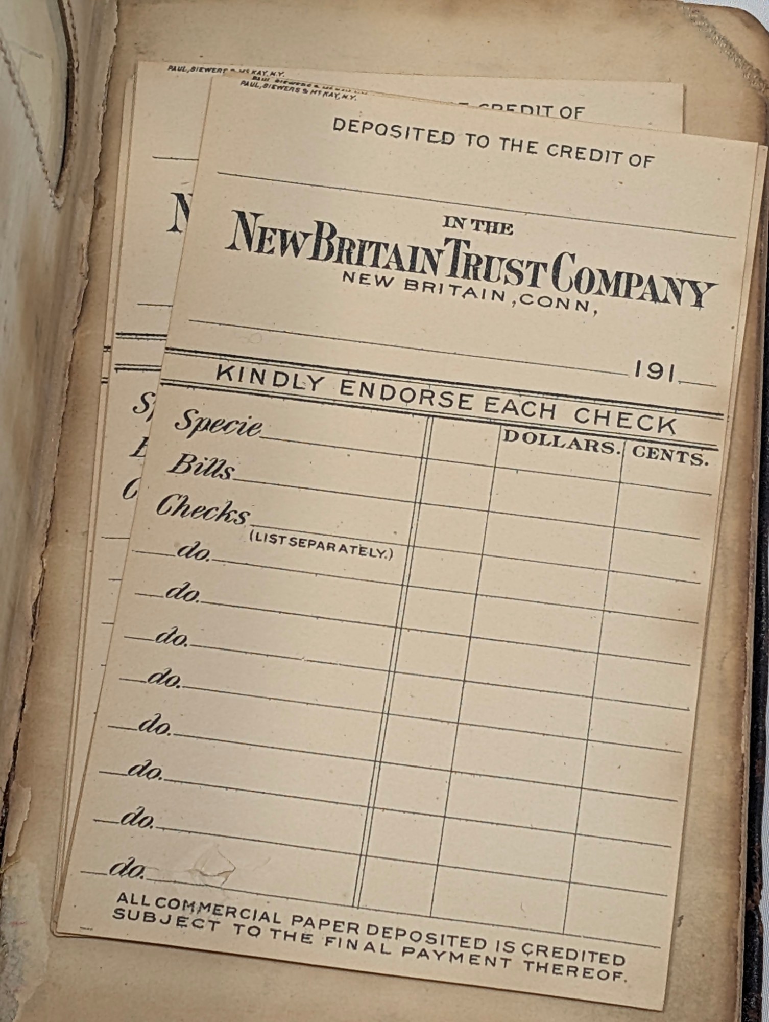 New Britain Trust Company 1910s Deposit Slip Packet — vintage relic from Dedstok Relics
