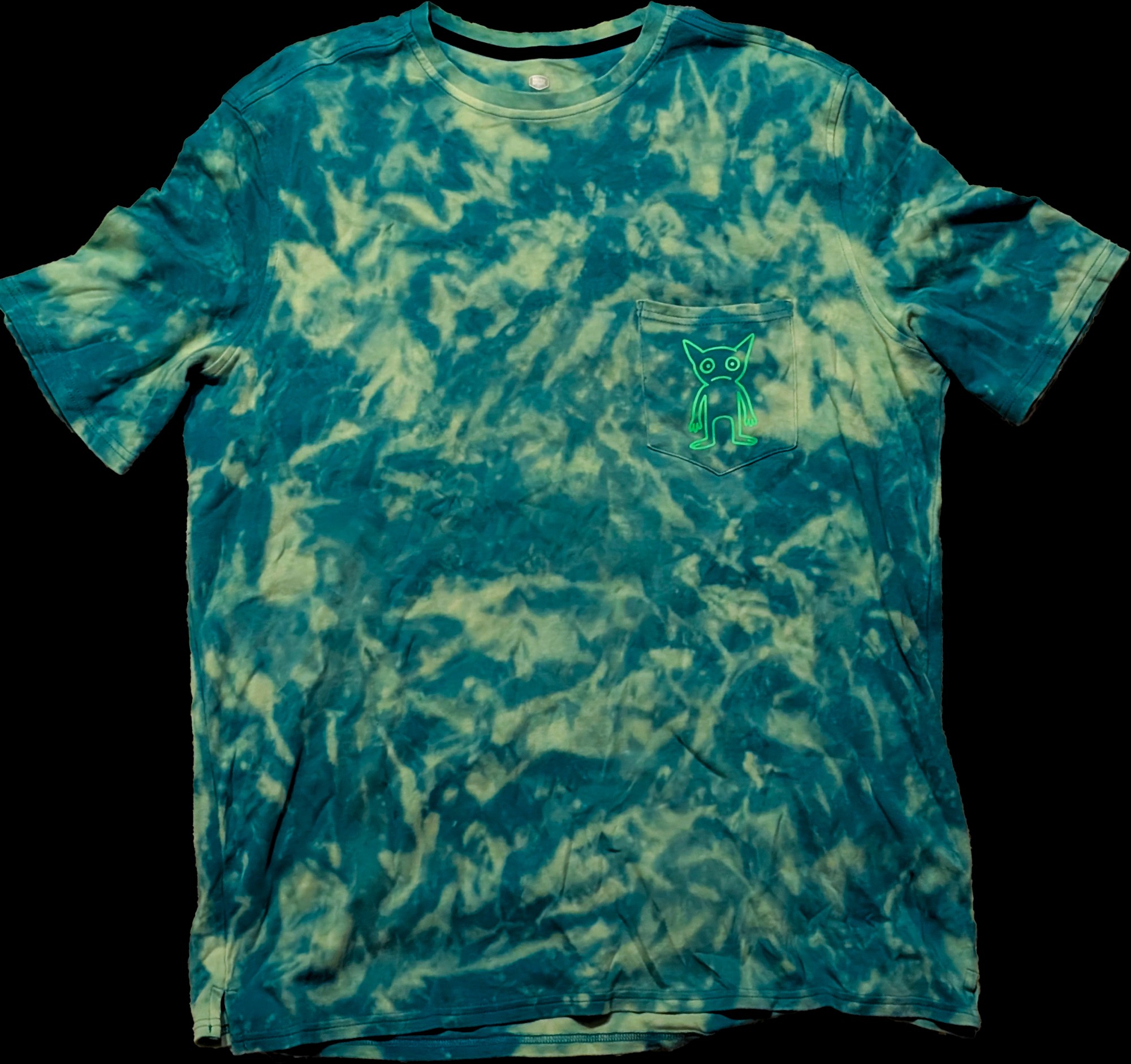 Teal Bleach-Dyed Goblin Pocket Tee — vintage relic from Dedstok Relics