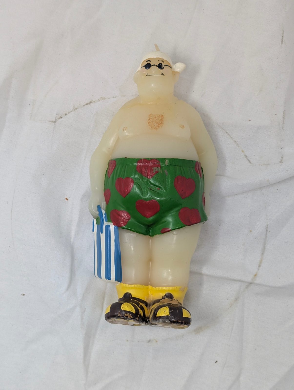 Vintage Boston Warehouse Heart-Trunks Beach Guy Figural Candle — vintage relic from Dedstok Relics