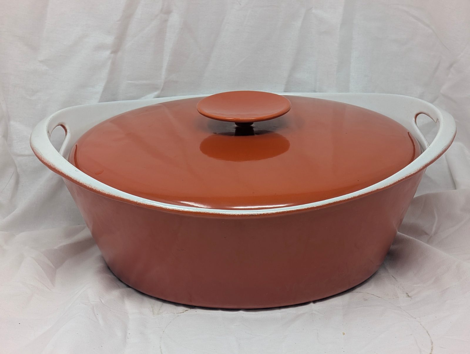 Vintage Copco Michael Lax Large Orange Enamel Cast-Iron Casserole, c. 4–5 Qt — vintage relic from Dedstok Relics