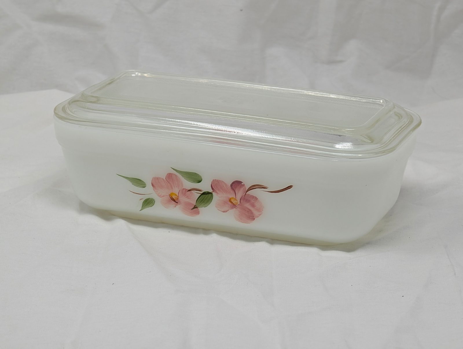Vintage Fire-King Floral Refrigerator Dish with Glass Lid — vintage relic from Dedstok Relics