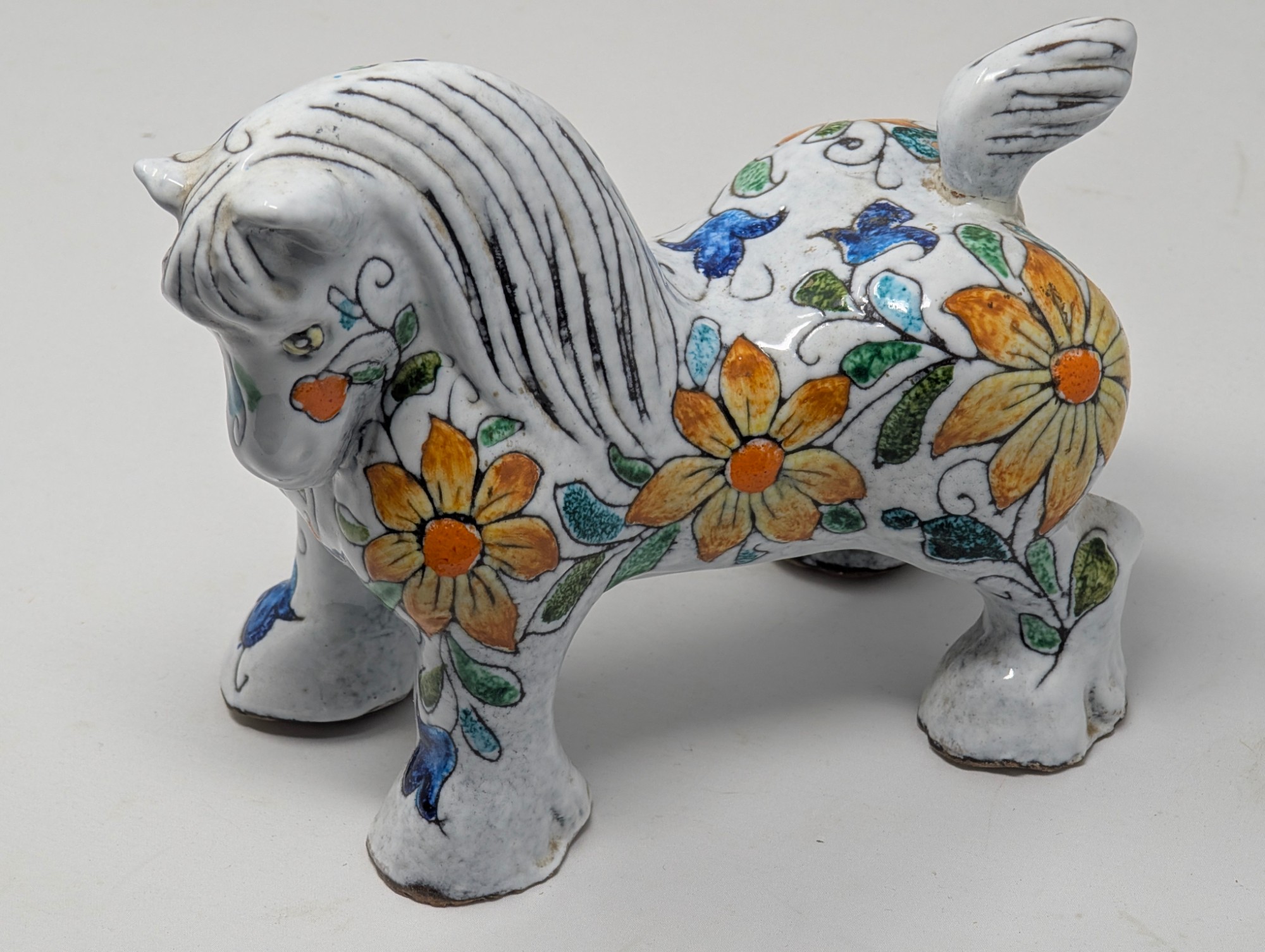 Vintage Floral Crackle-Glaze Ceramic Horse — vintage relic from Dedstok Relics