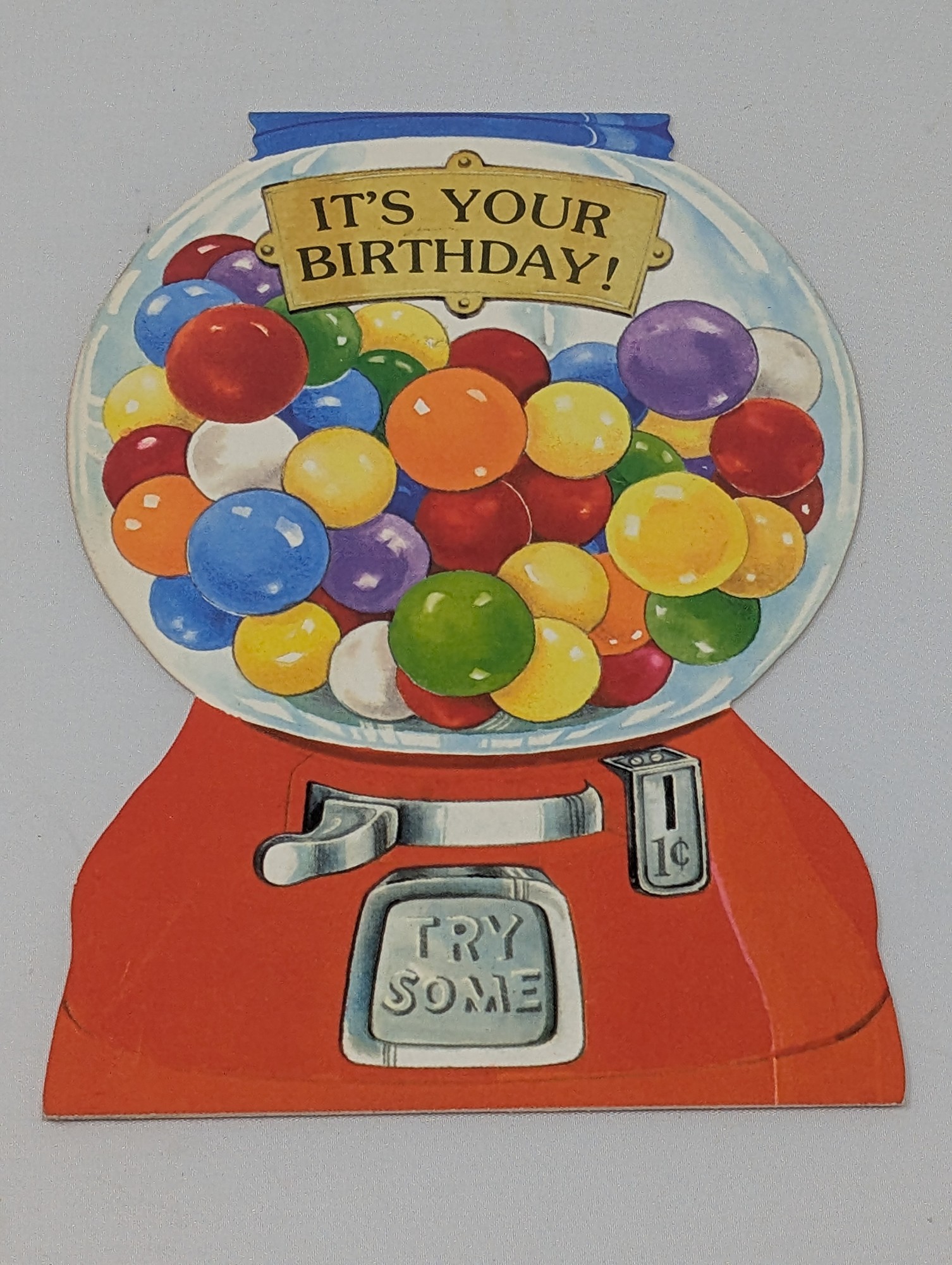 Vintage Gumball Machine Die-Cut Birthday Card — vintage relic from Dedstok Relics