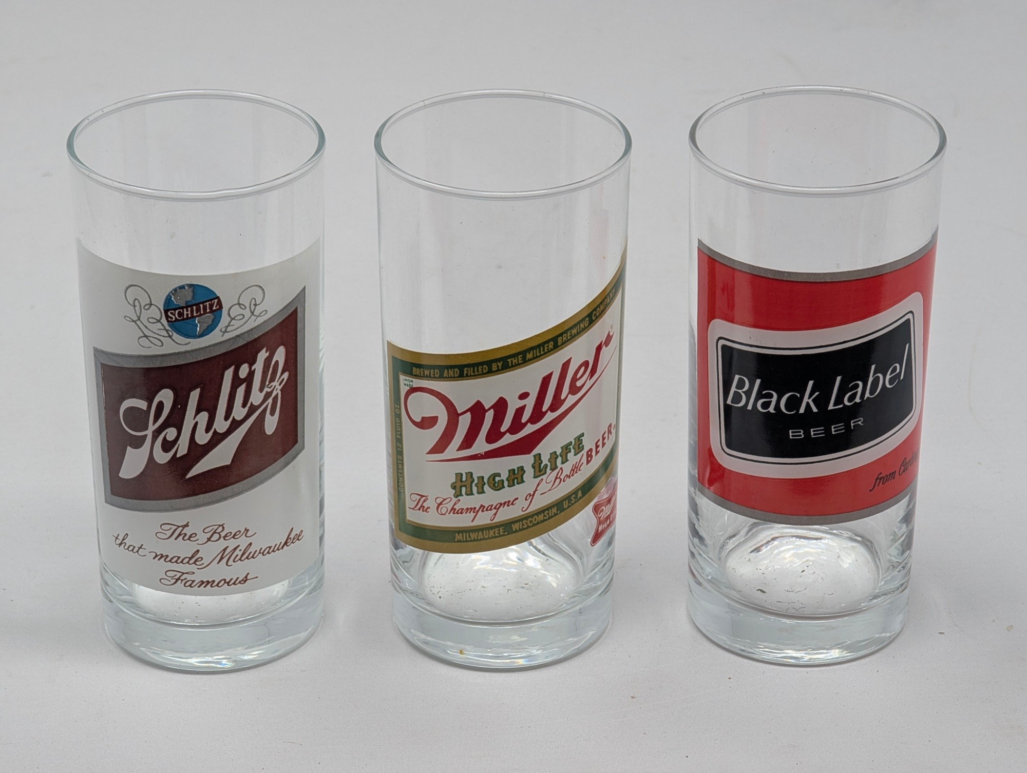 Vintage Schlitz / Miller High Life / Black Label Beer Glasses — Set of 3 — vintage relic from Dedstok Relics
