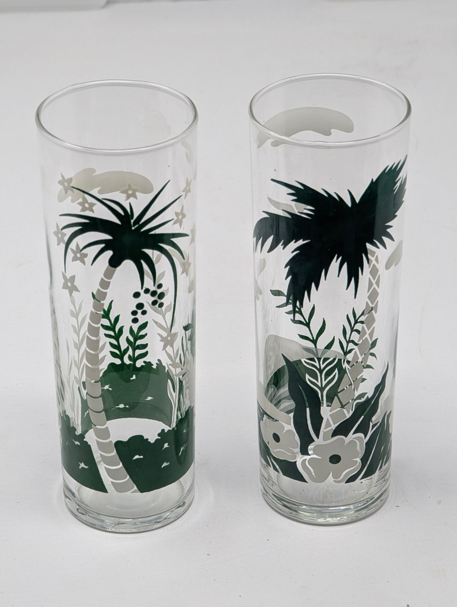 Vintage Tropical Palm Tree Highball Glasses — Pair — vintage relic from Dedstok Relics